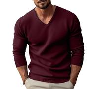 Generico Maglione Uomo Scollo a V, Pullover Uomo Tinte Unite Manica Lunga, Maglioni Elasticizzati Sweater Slim Fit Caldo - Adatto per Primavera, Autunno E Inverno Vino XL