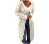 Generico Maglioni da Donna Caldi in Autunno e Inverno Maglioni Cardigan Lunghi e Sciolti con Cappuccio Maglioni Lavorati a Maglia Capispalla da Donna (White, XXXL)