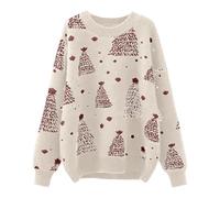Generico Maglioni di Natale Donna, Maglioncino Girocollo Maglione Maglia alla Moda Sottile Senza Cappuccio a Maniche Lunghe Girocollo Natale Stampato Maglione Natalizio Famiglia per Il Tempo Libero