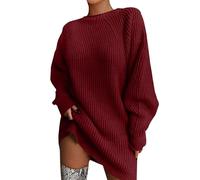 Generico Maglioni Donna Maglia Donna Maglia Nuovo Maglione da Autunno Inverno Abito di Media Lunghezza con Maniche sulle Spalle E Maglione A Lupetto Maniche Lunghe Wine M