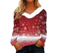 Generico Maglioni Donna Natale Maglietta Abbigliamento Camicia con Scollo a V a Maniche Lunghe Divertente Maglione Natalizio Felpe Eleganti Brutti Maglioncino Maglia Natalizia Argenteo XXL