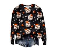 Generico Maglioni Natalizi da Donna, Felpa Donna Stampa Elegant Stampato Senza Cappuccio Pullover Tops da Natale Manica Lunga Grinch Natale Stampato Sportivo Maglione Natalizio per Il Tempo Libero