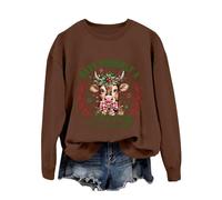 Generico Maglioni Natalizi da Donna, Felpe Donna Senza Cappuccio Senza Cappuccio Girocollo Invernale Sweatshirt Coordinate Natalizi Felpe Manica Lunga con Stampa Renna Pullover Tops