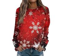 Generico Maglioni Natalizio Donna, Camicia di Natale Brutti Costumi con Collo a Giro Oversize Felpa Natalizia a Maniche Lunghe Elegante Abbigliamento Natalizie Divertenti Rosso M