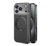 Generico Magnetic Case For IPhone 17/17Air/17Pro/17Pro Max, Light Luxury Plating Leather Case With Rotating Stand Camera Protection Cover(Black,17)