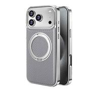 Generico Magnetic Case For IPhone 17/17Air/17Pro/17Pro Max, Light Luxury Plating Leather Case With Rotating Stand Camera Protection Cover(Gray,17 Air)