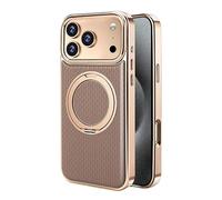 Generico Magnetic Case For IPhone 17/17Air/17Pro/17Pro Max, Light Luxury Plating Leather Case With Rotating Stand Camera Protection Cover(Brown,17 Pro)