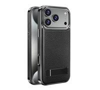 Generico Magnetic Case For IPhone 17/17Air/17Pro/17Pro Max, Slim Light Luxury Leather Case, With Metal Kickstand Camera Protection Cover(Black,17 ProMax)