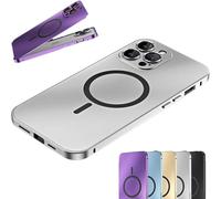 Generico Magnetic Charging Aluminum Metal Bumper Matte Shell for Iphone, Anti-Collision Matte Snap-On Phone Case, for Iphone 16/15/14/13/12 Pro Max (14,Silver)