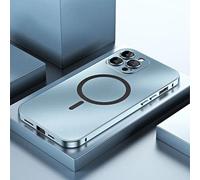 Generico Magnetic Charging Aluminum Metal Bumper Matte Shell for iPhone, Fully Wrapped Mobile Phone Case Anti-collision Matte Protective Case, for iPhone 16/15/14/13 (Blue,For iPhone16)