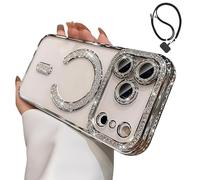 Generico Magnetic Glitter Case for iPhone 17 Pro Max,Clear Bling Rhinestone Sparkly Phone Case with MagSafe Camera Lens Protector, Shockproof TPU Bumper Cover for Women Girls (For iPhone 17,Silver)
