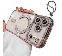 Generico Magnetic Glitter Case for iPhone 17 Pro Max,Clear Bling Rhinestone Sparkly Phone Case with MagSafe Camera Lens Protector, Shockproof TPU Bumper Cover for Women Girls (For iPhone 15Plus,Pink)