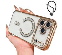 Generico Magnetic Glitter Case for iPhone 17 Pro Max,Clear Bling Rhinestone Sparkly Phone Case with MagSafe Camera Lens Protector, Shockproof TPU Bumper Cover for Women Girls (For iPhone 16Plus,Gold)
