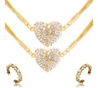 Generico Magnetic Love Patchwork Necklace, Double-Sided Wearing Diamond-Set Love Pendant, Creative Magnet Couples Necklace, Elegant Three-Layer Heart Chain for Women (2PCS-C)