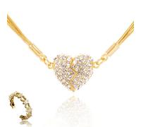 Generico Magnetic Love Patchwork Necklace, Double-Sided Wearing Diamond-Set Love Pendant, Creative Magnet Couples Necklace, Elegant Three-Layer Heart Chain for Women (Gold)