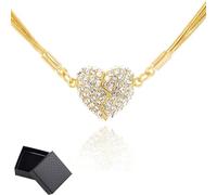 Generico Magnetic Love Patchwork Necklace with Double-Sided Wearing Diamond-Set Love Pendant & Gorgeous Three-Layer Heart Chain for Women (Golden)