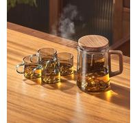 Generico Magnetic Tea Pot with Infusers,Water Separation Glass Teapot with Wooden Handle and Filter,Leakproof Lid High Temperature Resist Teapot,One-Click Tea Drinking Easy Separation,for Home,Office