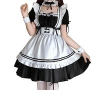 Generico Maid Dress Cosplay Anime French Maid Costume Set y Compris Robe Couvre-Chef Tablier Tour de Cou Anneau de Manchette Anneau de Jambe per Halloween Party