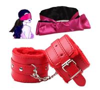 Generico Manette in pelle e peluche BDSM e cinghia per benda, popolare set di allenamento bondage per giochi di coppia - LC15ITW (Rosso:Z)