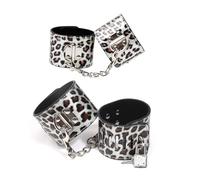 Generico Manette in Pelle Metallizzata con Stampa Leopardata e bloccaggio - Set di Manette alla Caviglia in 2 Pezzi, Set di Giochi di Ruolo per Coppie in Camera da Letto-ITRB (Argento)