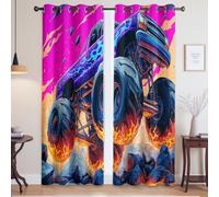 Generico Manga Camion dei mostri Fiamma Tenda Per Cameretta Bambini - Blackout Set di Tende con Occhielli, Viola, 168L x 183A cm (2 Pannelli) 66"x72"