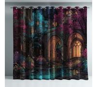 Generico Manga Tenda Isolante Microfibra Multicolore Misterioso Giardino Castello Insonorizzata Morbida Tende ad anelli per Cameretta dei Bambini 140L x 160A cm (2 Pannelli)