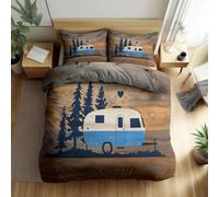 Generico Manifesto D'Epoca Roulotte Pini Set Copripiumino 3 Pezzi 200 x 200 cm, Marrone Stampa Copripiumino Set Di Biancheria Da Letto Con Cerniera E Federe, Per Bambini Copripiumino