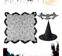 Generico Mantello da | 3 Pezzi Mantello Con Ragnatela E Pipistrelli,Accessori Cosplay Festività Abbigliamento Halloween per Adulti Teatro Festa Festival Raduni Esterno Maschera