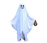 Generico Mantello Halloween Per Taglie Forti - Cappello Spaventoso Bianco Con Cappuccio, Design Fantasma In Nero(Nero,L)