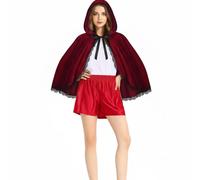 Generico Mantello rosso con cappuccio-Costume Medievale per bambini Cappuccetto Rosso Mantello Prestazioni Halloween Natale Pizzo Trim Corto Partito Abbigliamento Ensemble con Cappuccio 60-80cm