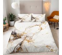 Generico Marmo Copripiumino una Piazza e Mezza 200x200cm Marmo Grigio Dorato Copripiumino Matrimoniale Microfibra Biancheria da Letto 3 Pezzi Set con Cerniera Nascosta e 2 Federe 50x75cm