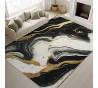 Generico Marmo liquido Nero Bianco Oro Vortice Accenti oro Tappeto a pelo corto Texture marmo Rotante Elegante Tappeti lavabile Minimal Moderno Tappeti Antiscivolo Nero per Studio Soggiorno 60x90cm