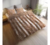 Generico marrone Parure letto, set copripiumino 135 x 200 cm, biancheria da letto double face in microfibra spazzolata, foglie di palma verticali continue facile cura, adatto ad adulti e bambini