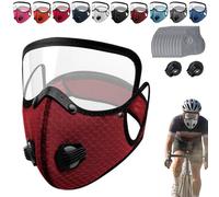 Generico Maschera antipolvere riutilizzabile con filtro al carbone con occhiali regolabili, resistente ai raggi UV, staccabile, adatta for il ciclismo e la lavorazione(Dark red)