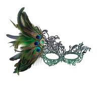 Generico Maschera Carnevale Donna in Pizzo con Piume Brillanti di Pavone Maschera Halloween Elegante Costume Carnevale Veneziano per Festa, Sera,Verde,Taglia unica