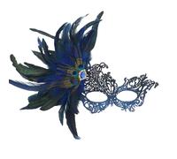 Generico Maschera Carnevale Donna in Pizzo con Piume Brillanti di Pavone Maschera Halloween Elegante Costume Carnevale Veneziano per Festa, Sera,Blu,Taglia unica