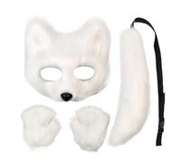 Generico Maschera Da Per Bambini Con Guanti E Coda, Costume Cosplay Regolabile In Pelo Sintetico Per Ragazzi, Ragazze, Uomini E Donne, 19,5x19cm Maschera, Coda 40cm, Ideale Per Halloween E Feste