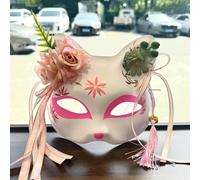 Generico Maschera di Anime Demon Fox, maschera di fiore mezza faccia giapponese dipinta a mano, ballo festival in maschera Kabuki Kitsune Cosplay Prop