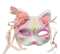 Generico Maschera di Anime Demon Fox, maschera di fiore mezza faccia giapponese dipinta a mano, ballo festival in maschera Kabuki Kitsune Cosplay Prop