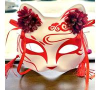 Generico Maschera di Anime Demon Fox, maschera di fiore mezza faccia giapponese dipinta a mano, ballo festival in maschera Kabuki Kitsune Cosplay Prop