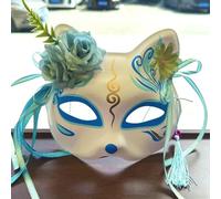 Generico Maschera di Anime Demon Fox, maschera di fiore mezza faccia giapponese dipinta a mano, ballo festival in maschera Kabuki Kitsune Cosplay Prop