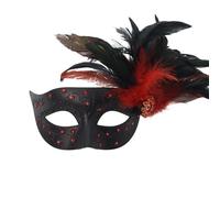 Generico Maschera Masquerade Elegante Mezza Faccia con Cristalli Strass e Piume per Serate di Gala (Red, One Size)