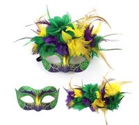 Generico Maschera per Travestimento con Piume Maschera Mezza Faccia di Carnevale Brasiliano Maschera di Fiori di Carnevale Veneziano con Piume Maschera per Spettacoli di Festa