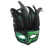 Generico Maschere Carnevale Unisex Mezzo Volto con Piume e Disegni Dipinti Stile Veneziano per Party e Balli Maschera per Festival e Festive a Tema(Green, One Size)