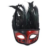 Generico Maschere Carnevale Unisex Mezzo Volto con Piume e Disegni Dipinti Stile Veneziano per Party e Balli Maschera per Festival e Festive a Tema(Red, One Size)