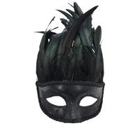 Generico Maschere Carnevale Unisex Mezzo Volto con Piume e Disegni Dipinti Stile Veneziano per Party e Balli Maschera per Festival e Festive a Tema(Black, One Size)