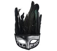 Generico Maschere Carnevale Unisex Mezzo Volto con Piume e Disegni Dipinti Stile Veneziano per Party e Balli Maschera per Festival e Festive a Tema(Silver, One Size)