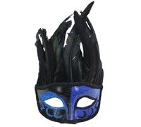 Generico Maschere Carnevale Unisex Mezzo Volto con Piume e Disegni Dipinti Stile Veneziano per Party e Balli Maschera per Festival e Festive a Tema(Blue, One Size)