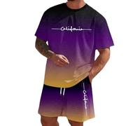 Generico Materiale Ecologico Conforme Normative Tessili Europee Privo di Tinture Nocive per La Cute Maschile Adulta Completo Due Pezzi Uomo T-Shirt Viola Girocollo Manica Corta E Bermuda Corti