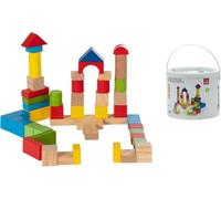 Generico Mattoncini Colorati in Legno Costruzioni in Legno per Bambini Secchio Costruzioni Secchiello Blocchetti 50pz Mattoncini Impilabili Blocchetti Blocchi Costruzione dai 12 Mesi Gioco Educativo